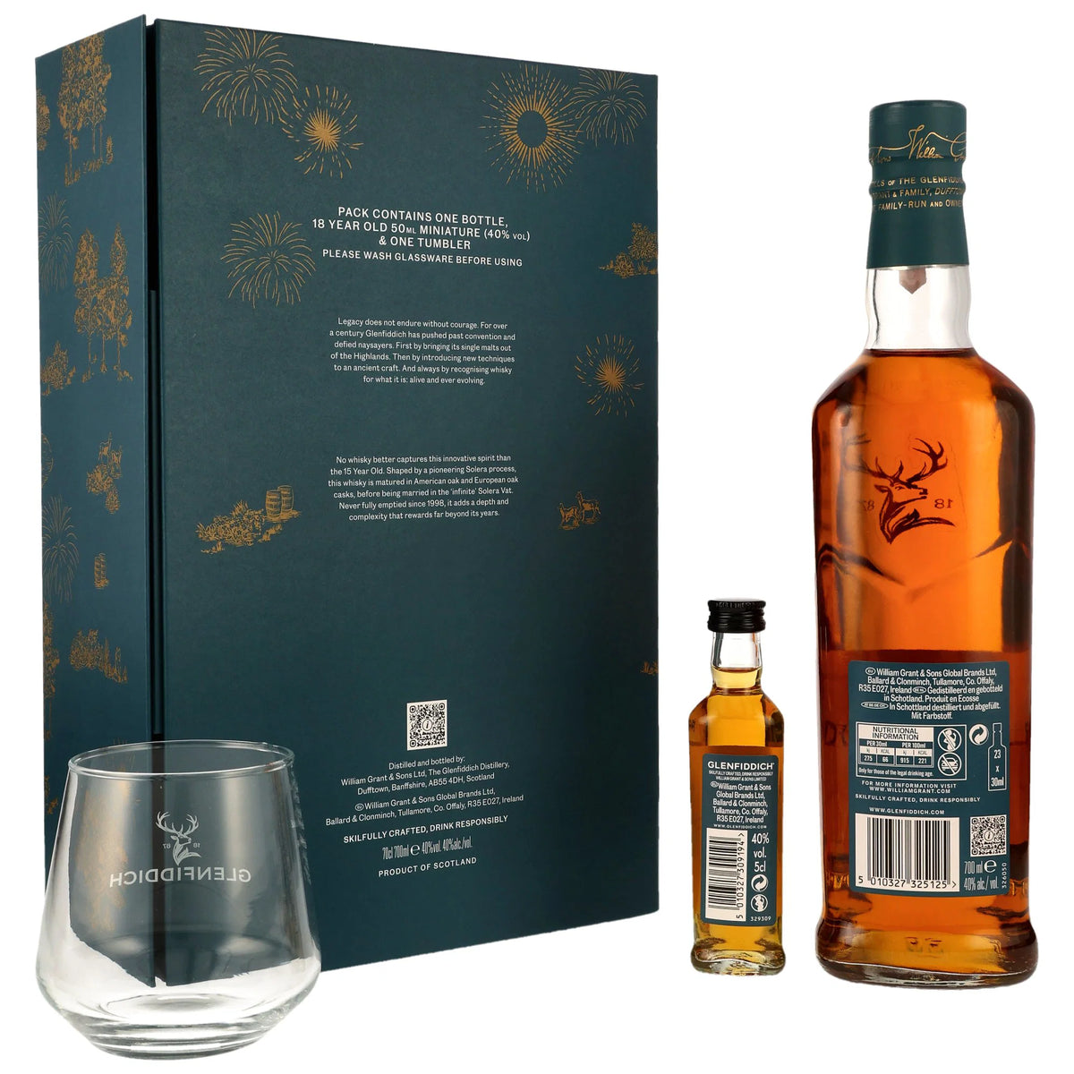 Glenfiddich 15 Jahre mit  18 Jahre Mini und Tumbler
